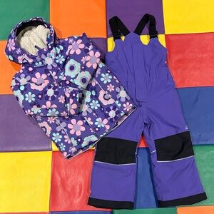 4T Ripzone Purple Floral Snow Jacket and Bib Set